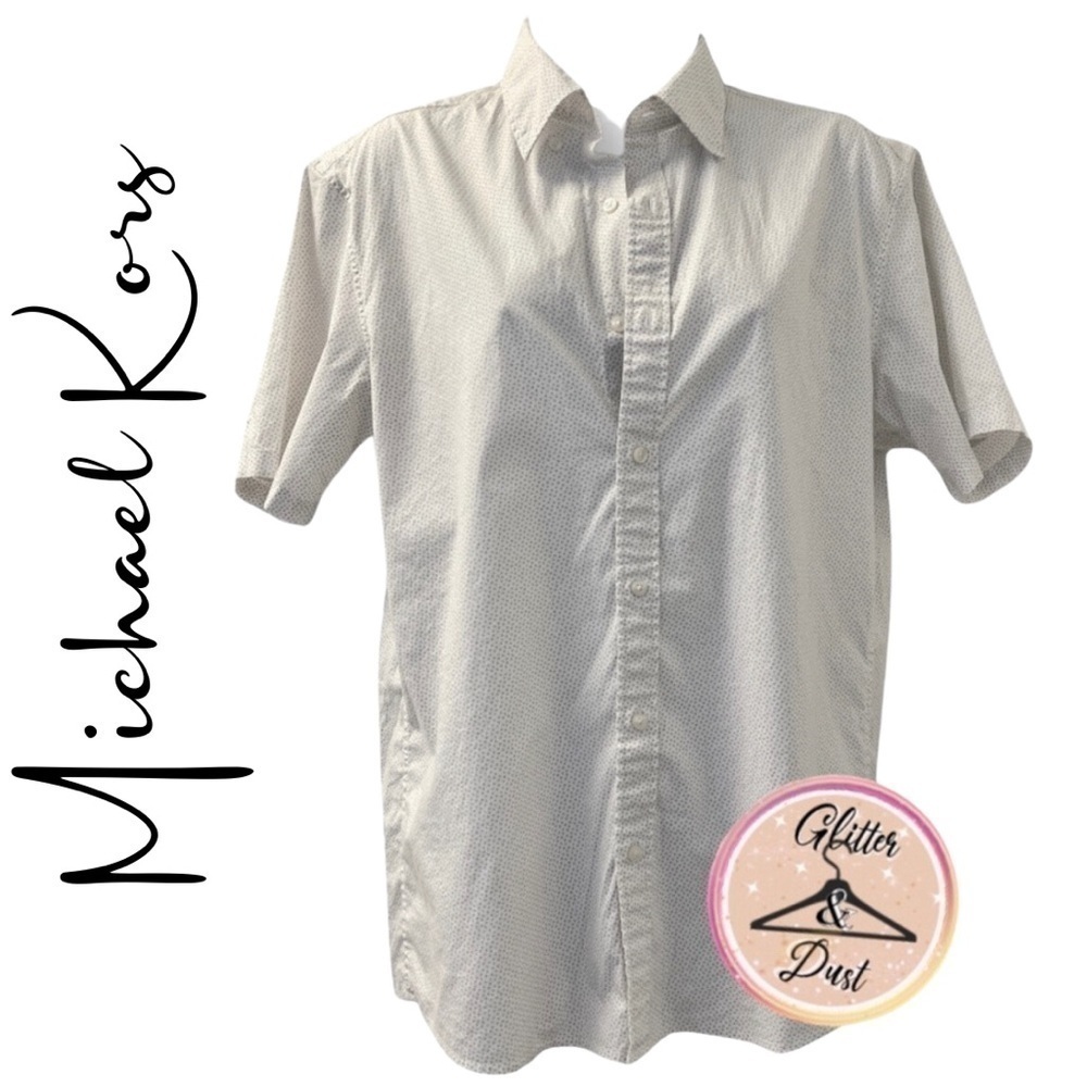 Michael Kors NWOT Slim Fit White And Polka Dot Short Sleeve Button Down Shirt